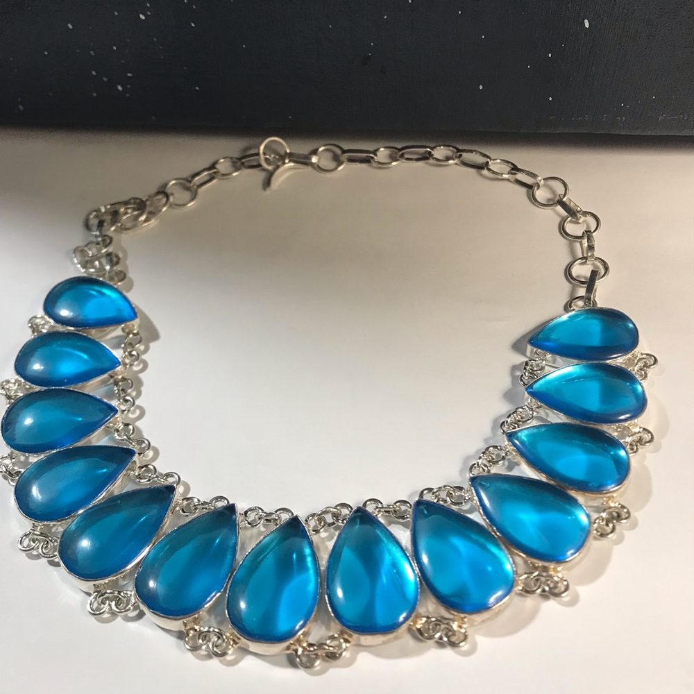 Blue Topaz Stamped 925 Sterling Silver Necklace - Picture 2 of 2